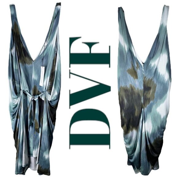 NWT DIANE VON FURSTENBERG Milton Green Watercolor Wrap Sheath Cocktail Dress, 10 - Picture 6 of 10